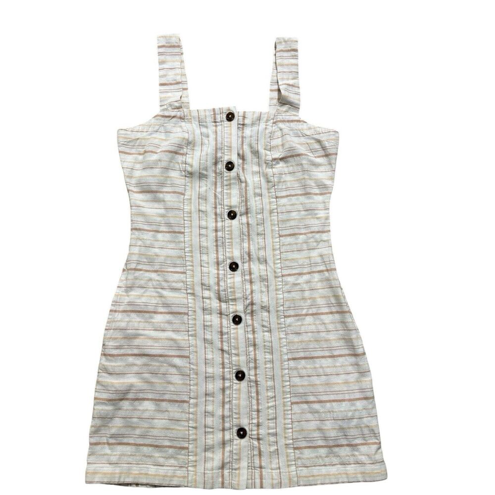 Roxy Women's Medium Sweeter Dreams Mini Dress Stripe Ivory Pink Beach Boho NEW